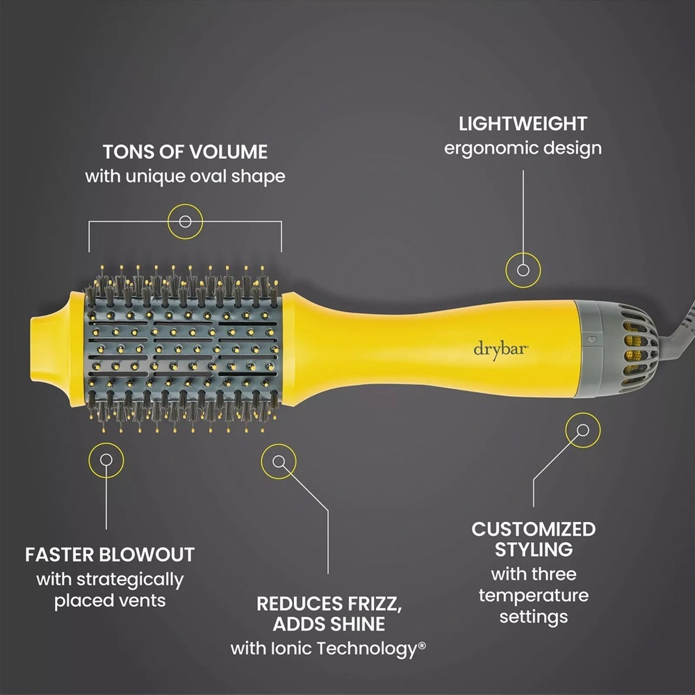 Drybar The Double Shot Oval Blow-Dryer Brush in Bright Yellow and Gray - Picture 10 of 11